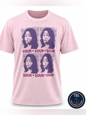 OK Sour Graphic T-Shirt Pink Large Women Short Sleeve Cotton Tee Olivia Rodrigo